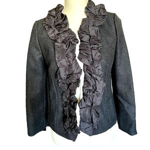 NWT $248 J CREW BLACK WOOL & SILK RUFFLE BLAZER SZ 0
